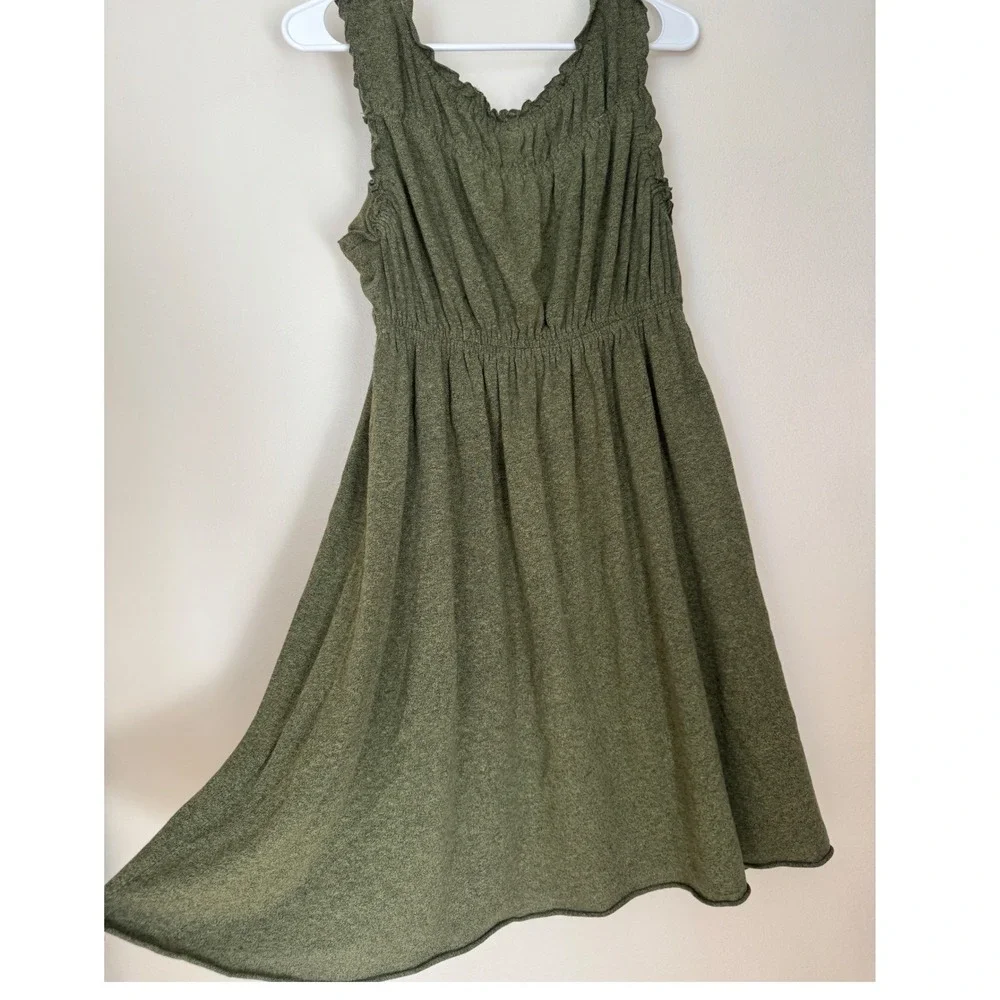 Free People Olive Green Smocked Ruffle Knit Mini Dress Sleeveless Small cottage
